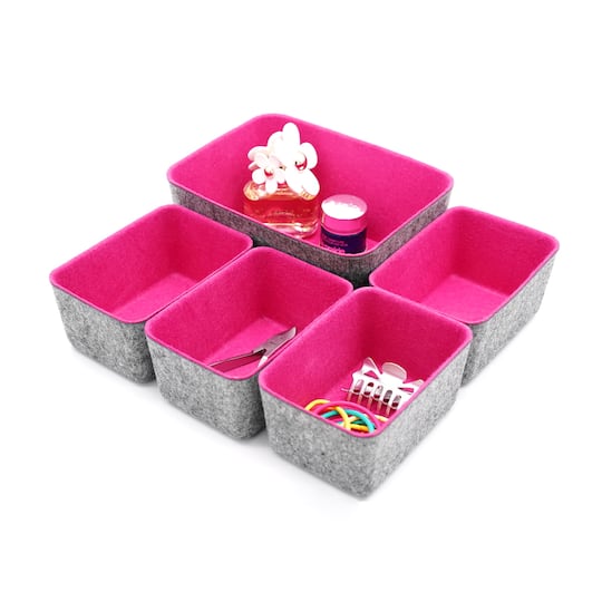 Welaxy Felt 5 Piece Drawer Organizer Bins